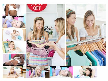 Montage of women doing shopping then relaxing at home Stock Photo - Budget Royalty-Free & Subscription, Code: 400-04383178