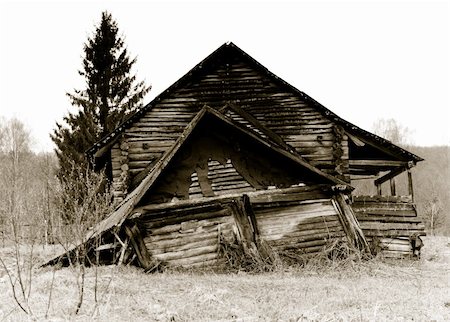 damaged roof - Old abandoned, collasping russian rural house Stock Photo - Budget Royalty-Free & Subscription, Code: 400-04383233