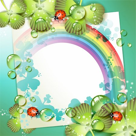 simsearch:400-04391971,k - Sheet of paper with rainbow and clover over springtime background Photographie de stock - Aubaine LD & Abonnement, Code: 400-04383415