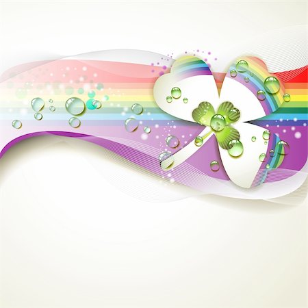 simsearch:400-06355861,k - Background with clover and drops of water over rainbow Photographie de stock - Aubaine LD & Abonnement, Code: 400-04383433