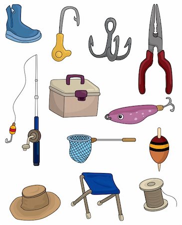 cartoon Fishing icons set Stock Photo - Budget Royalty-Free & Subscription, Code: 400-04383531