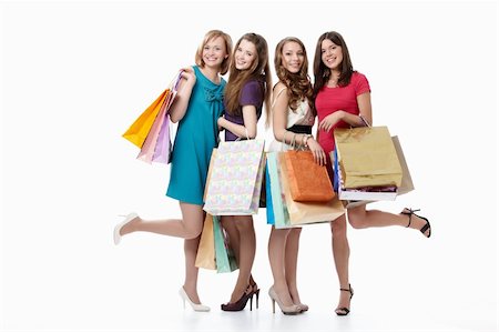 Cute young girls with their bags on a white background Stock Photo - Budget Royalty-Free & Subscription, Code: 400-04383776