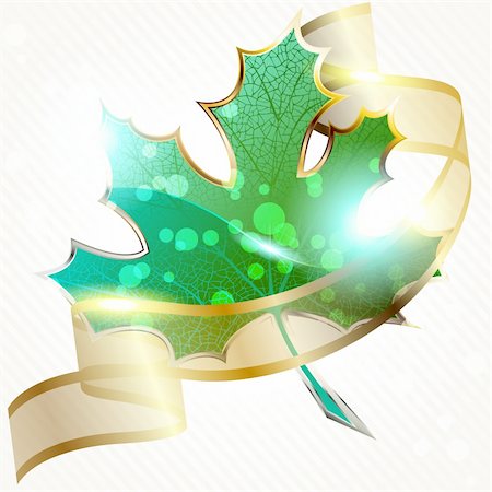 silver maple - Background a large glossy green leaf icon and a golden ribbon. Graphics are grouped and in several layers for easy editing. The file can be scaled to any size. Stock Photo - Budget Royalty-Free & Subscription, Code: 400-04394019