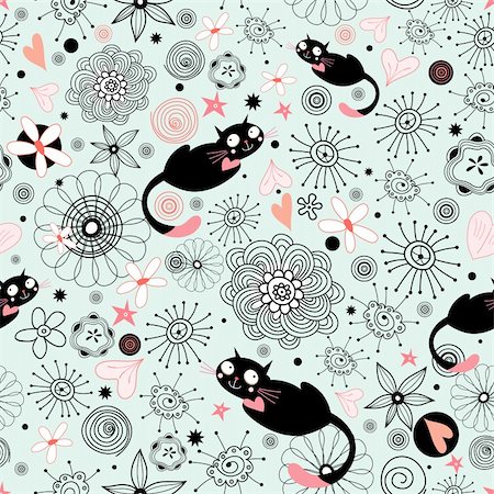 retro cat pattern - seamless pattern with black cats on a blue background Stock Photo - Budget Royalty-Free & Subscription, Code: 400-04394237