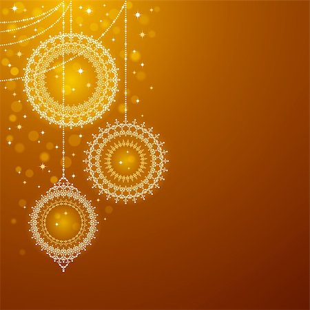 simsearch:400-05719856,k - Delicate Christmas ornaments on shiny golden background. Vector illustration. Stockbilder - Microstock & Abonnement, Bildnummer: 400-04394255