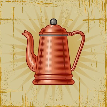 food antique illustrations - Retro coffee pot in woodcut style. Decorative vector illustration. Foto de stock - Super Valor sin royalties y Suscripción, Código: 400-04394297