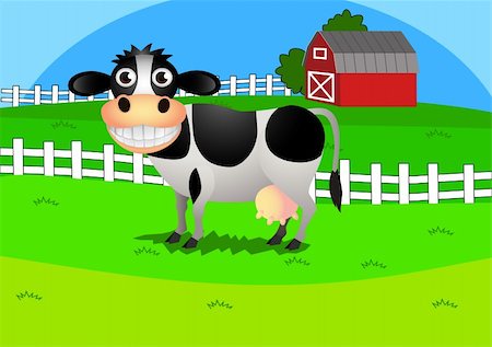 Illustration of cow in the farm Foto de stock - Super Valor sin royalties y Suscripción, Código: 400-04394313