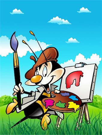 sky to paint cartoon - This is jolly bee who is painter Stock Photo - Budget Royalty-Free & Subscription, Code: 400-04394356