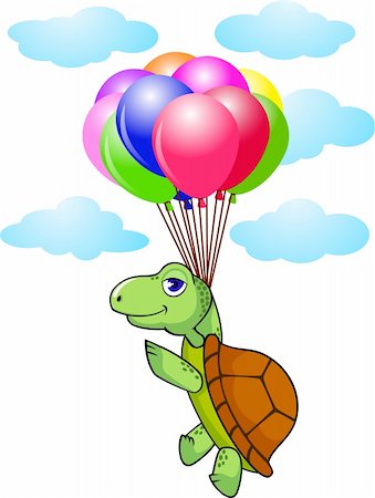 Turtle flying with balloon Stock Photo - Budget Royalty-Free & Subscription, Code: 400-04394371