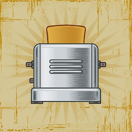 simsearch:400-05751294,k - Retro toaster with a toast in woodcut style. Decorative vector illustration. Foto de stock - Super Valor sin royalties y Suscripción, Código: 400-04394759