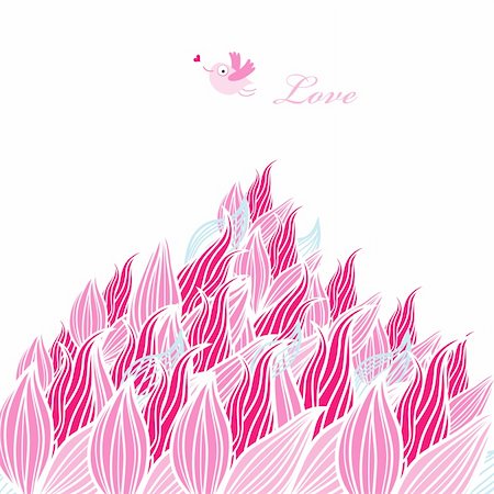 floral background with bright pink love bird on a white Stock Photo - Budget Royalty-Free & Subscription, Code: 400-04394985
