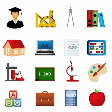 Education and school related symbols icon set Stock Photo - Budget Royalty-Free & Subscription, Code: 400-04395012