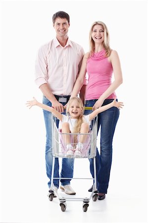 simsearch:400-04323202,k - Young couple and daughter in a cart on a white background Stock Photo - Budget Royalty-Free & Subscription, Code: 400-04395970