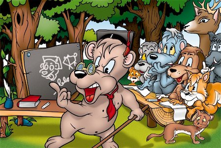 Animal School - Cartoon Background Illustration, Bitmap Stock Photo - Budget Royalty-Free & Subscription, Code: 400-04396001