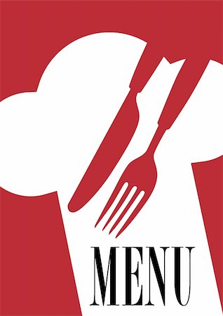 simsearch:400-04393497,k - Menu Card Background -  Cutlery, Chef's Hat and Menu Sign on Dark Red Background Stock Photo - Budget Royalty-Free & Subscription, Code: 400-04396129
