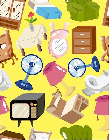 cartoon home furniture seamless pattern Stock Photo - Budget Royalty-Free & Subscription, Code: 400-04396220
