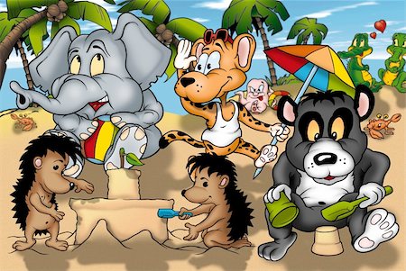 Animals on the Beach - Cartoon Illustration, Bitmap Stock Photo - Budget Royalty-Free & Subscription, Code: 400-04396497