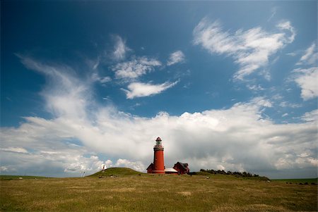 simsearch:400-04879625,k - Green landscape and red Danish Lighthouse from Bovbjer in Jutland. Photographie de stock - Aubaine LD & Abonnement, Code: 400-04397083