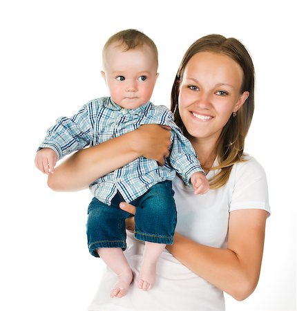 simsearch:400-06172843,k - mother with a baby on a white background Stock Photo - Budget Royalty-Free & Subscription, Code: 400-04397364