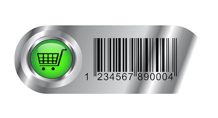 simsearch:400-04442555,k - Buy metallic button/icon with bar code and cart for web applications Photographie de stock - Aubaine LD & Abonnement, Code: 400-04397375