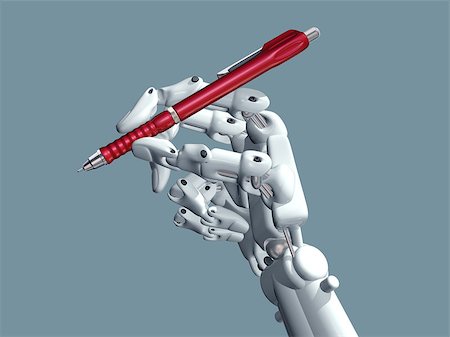 robotic hands - Illustration of a robot holding a pen Stock Photo - Budget Royalty-Free & Subscription, Code: 400-04397498