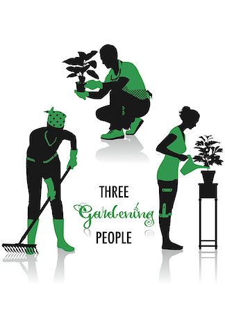 Two-tone silhouettes of three gardening people, part of a collection of lifestyle people. Fotografie stock - Microstock e Abbonamento, Codice: 400-04397544