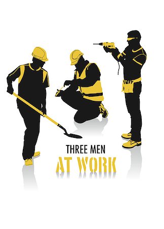 Two-tone silhouettes of three men at work, part of a collection of lifestyle people. Fotografie stock - Microstock e Abbonamento, Codice: 400-04397545