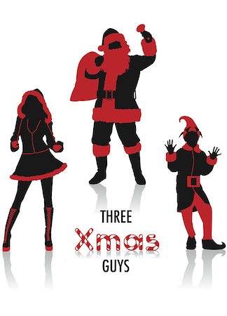 Two-tone silhouettes of three Christmas guys, part of a collection of lifestyle people. Stock Photo - Budget Royalty-Free & Subscription, Code: 400-04397550