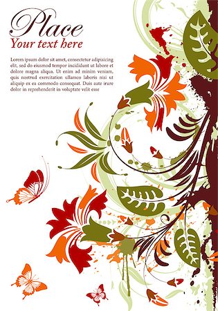 simsearch:400-04350075,k - Grunge decorative floral frame with butterfly, element for design, vector illustration Fotografie stock - Microstock e Abbonamento, Codice: 400-04398226