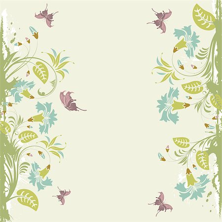 flower green color design wallpaper - Grunge decorative floral frame with butterfly, element for design, vector illustration Stock Photo - Budget Royalty-Free & Subscription, Code: 400-04398236