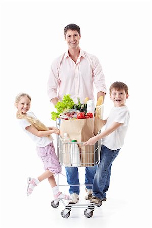 simsearch:400-04323202,k - A man and two children with a cart with food on a white background Stock Photo - Budget Royalty-Free & Subscription, Code: 400-04398290