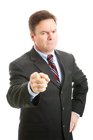 simsearch:400-05347520,k - Angry businessman shakes his finger in a scolding way.  Isolated on white. Photographie de stock - Aubaine LD & Abonnement, Code: 400-04398429