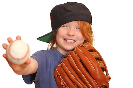 simsearch:400-04758470,k - Portrait of a smiling red haired giirl with baseball cap glove and ball Foto de stock - Royalty-Free Super Valor e Assinatura, Número: 400-04398711