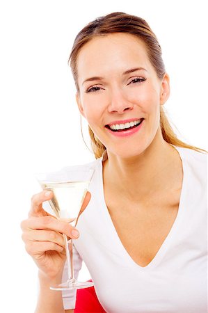 simsearch:400-04398921,k - Young woman drinking a cocktail on white background studio Stockbilder - Microstock & Abonnement, Bildnummer: 400-04398920