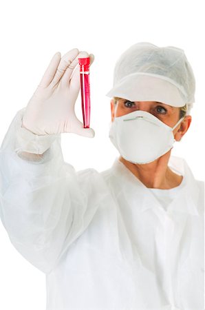 female doctor glove women only - female doctor with mask holding a test tube Stock Photo - Budget Royalty-Free & Subscription, Code: 400-04398931