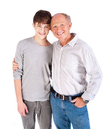 stylish older man portrait - Teenager and grandfather isolated on white background. Stock Photo - Budget Royalty-Free & Subscription, Code: 400-04398991