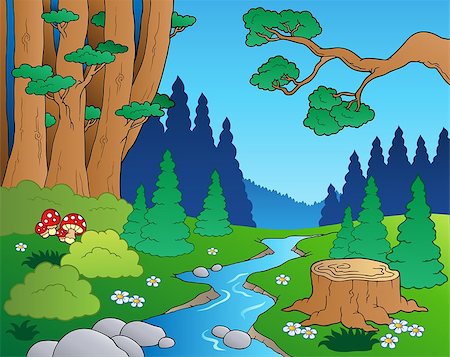 forest cartoon illustration - Cartoon forest landscape 1 - vector illustration. Foto de stock - Super Valor sin royalties y Suscripción, Código: 400-04399045