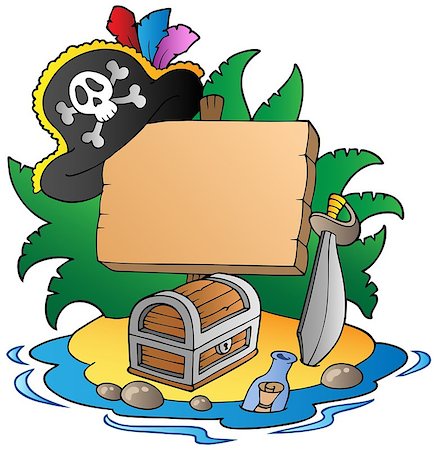 Board on pirate island - vector illustration. Stock Photo - Budget Royalty-Free & Subscription, Code: 400-04399042