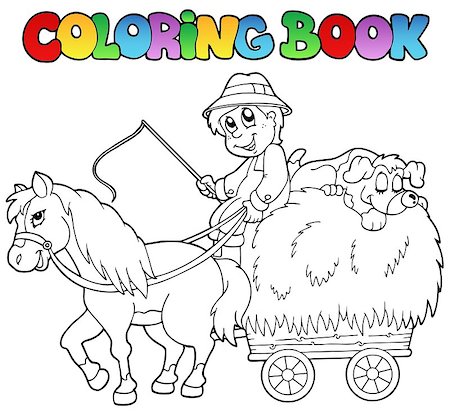 Coloring book with cart and farmer - vector illustration. Stock Photo - Budget Royalty-Free & Subscription, Code: 400-04399050
