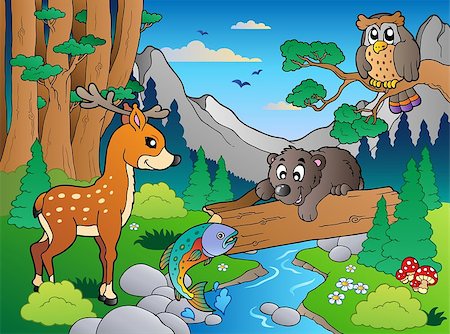 Forest scene with various animals 1 - vector illustration. Stockbilder - Microstock & Abonnement, Bildnummer: 400-04399064