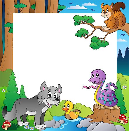 forest cartoon illustration - Frame with forest theme 3 - vector illustration. Stock Photo - Budget Royalty-Free & Subscription, Code: 400-04399074