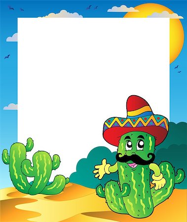 Frame with Mexican cactus - vector illustration. Foto de stock - Super Valor sin royalties y Suscripción, Código: 400-04399075