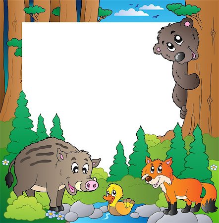 forest cartoon illustration - Frame with forest theme 2 - vector illustration. Stock Photo - Budget Royalty-Free & Subscription, Code: 400-04399073