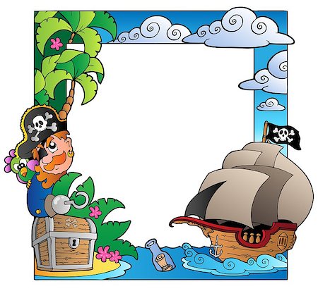 simsearch:400-07317425,k - Frame with sea and pirate theme 2 - vector illustration. Foto de stock - Super Valor sin royalties y Suscripción, Código: 400-04399080