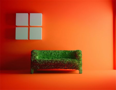 Modern sofa covered with bright green grass. Healthy lifestyle concept. (3d rendered. ) Stock Photo - Budget Royalty-Free & Subscription, Code: 400-04399484