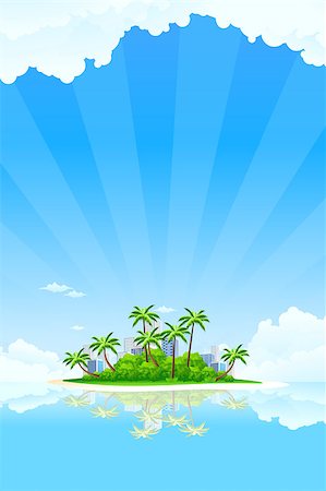 palm tree and office - Business landscape with palm tree clouds and city Stock Photo - Budget Royalty-Free & Subscription, Code: 400-04399685