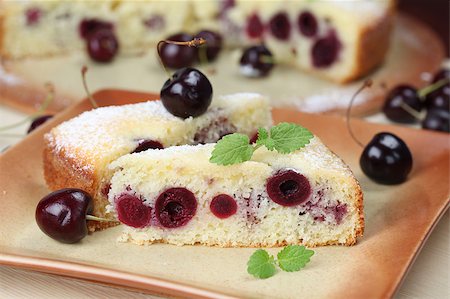 simsearch:400-04380218,k - Delicious homemade sponge cake with black cherries. Shallow DOF Stock Photo - Budget Royalty-Free & Subscription, Code: 400-04399999