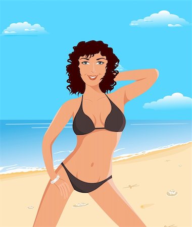 simsearch:400-04364845,k - Illustration pretty suntanned girl on beach - vector Foto de stock - Royalty-Free Super Valor e Assinatura, Número: 400-04390447