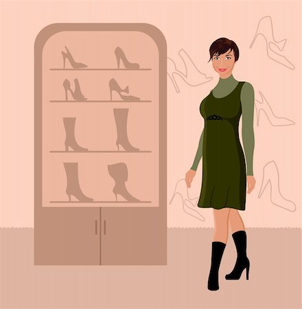 simsearch:400-04160265,k - Illustration fashion girl shopping in shoe shop - vector Stock Photo - Budget Royalty-Free & Subscription, Code: 400-04390475