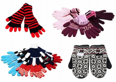 simsearch:400-06462603,k - Collage from knitted mittens and gloves on white background. Picture is stuck from several photographies Stock Photo - Budget Royalty-Free & Subscription, Code: 400-04390515
